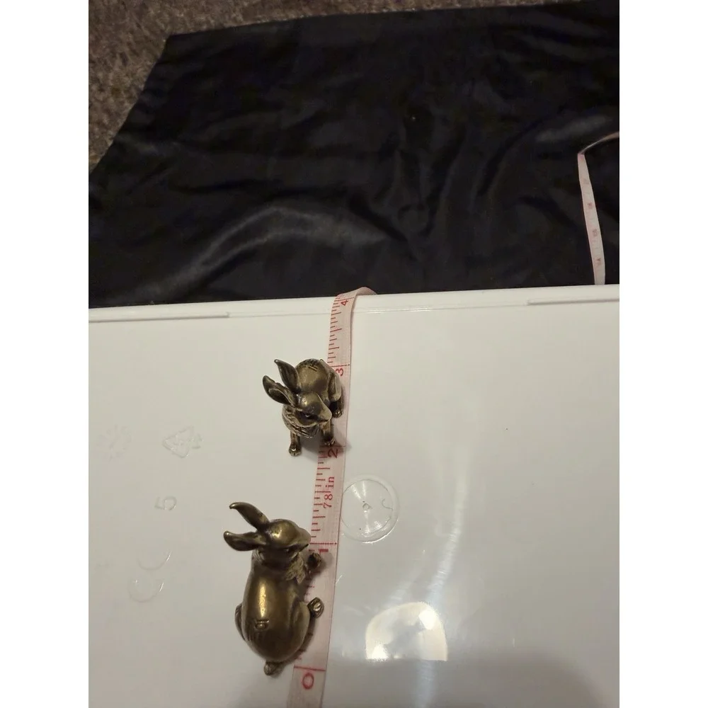 Pair Of Vintage Small Cast Brass Oriental Lucky Rabbit‎ Hares  Trinket Figurine